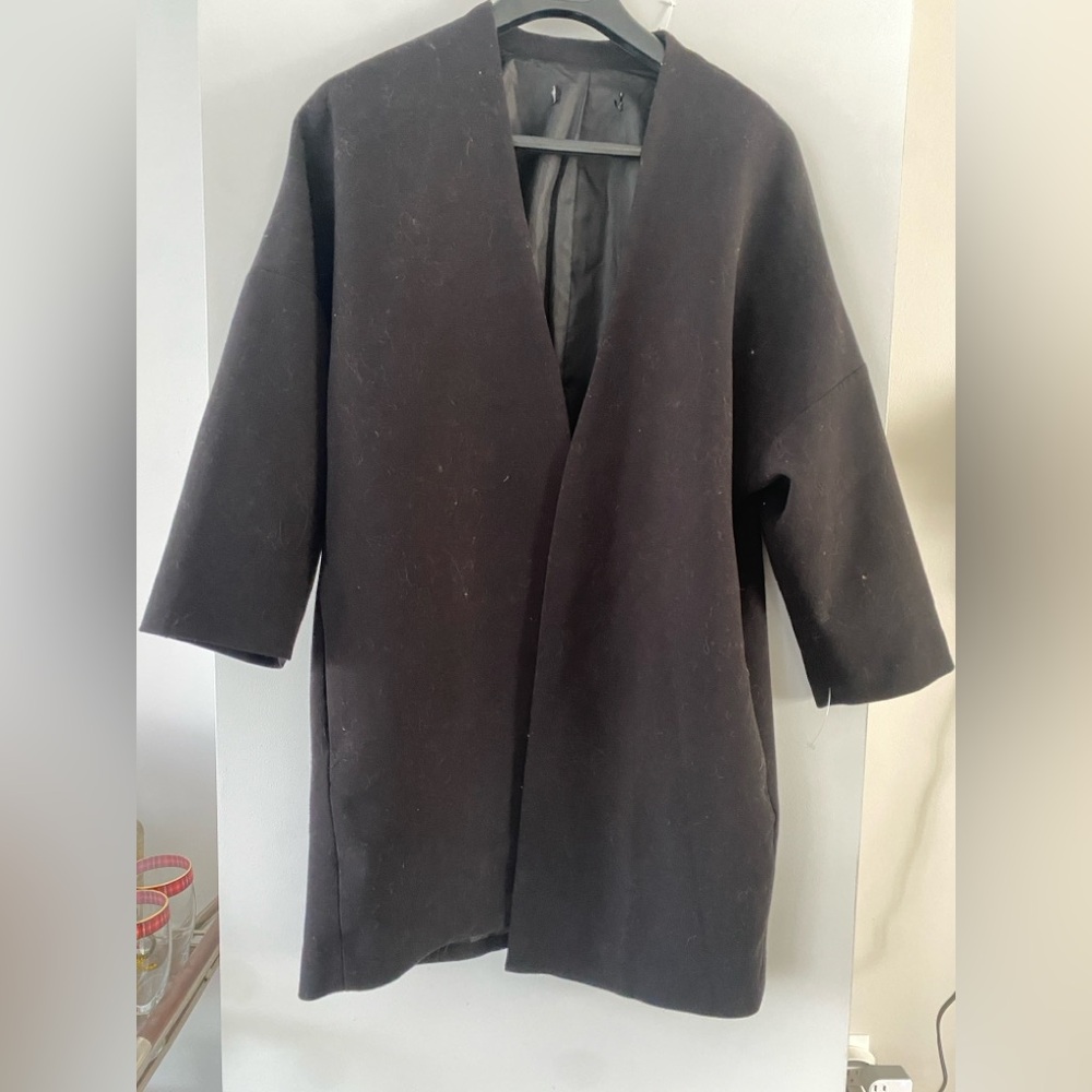 H&M Classic Black Cape Coat collarless open-front